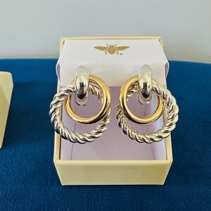 Two-Tone Gold & Silver Hoop Drop Earrings - Women Jewelry